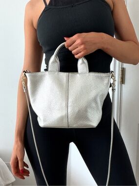 Banana Republic Metallic Silver Mini Crossbody Tote Bag